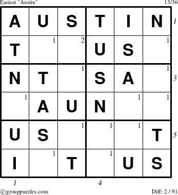 The grouppuzzles.com Easiest Austin puzzle for  with all 2 steps marked