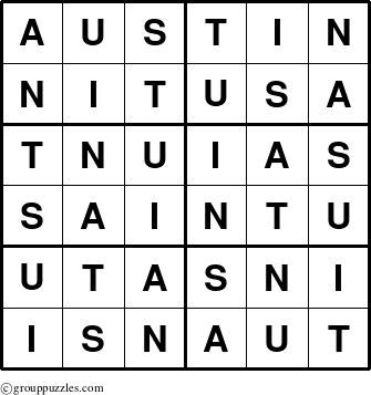 The grouppuzzles.com Answer grid for the Austin puzzle for 