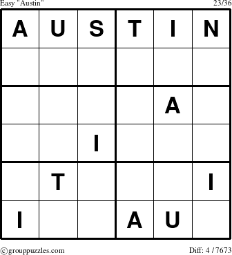 The grouppuzzles.com Easy Austin puzzle for 