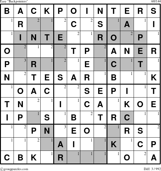 The grouppuzzles.com Easy Backpointers puzzle for  with the first 3 steps marked