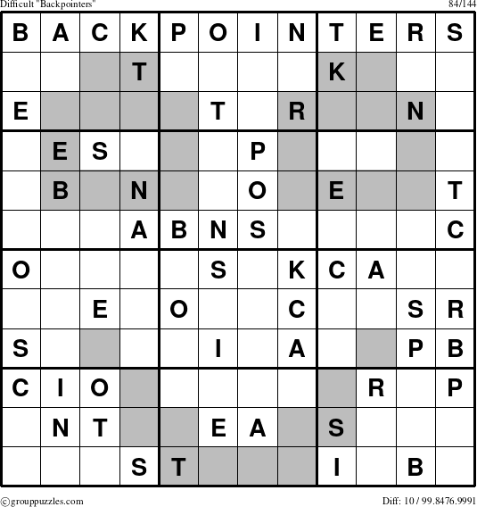 The grouppuzzles.com Difficult Backpointers puzzle for 