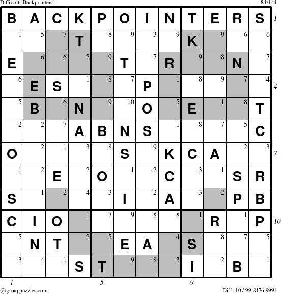 The grouppuzzles.com Difficult Backpointers puzzle for  with all 10 steps marked