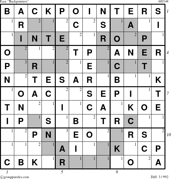 The grouppuzzles.com Easy Backpointers puzzle for , suitable for printing, with all 3 steps marked