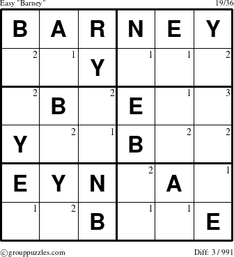 The grouppuzzles.com Easy Barney puzzle for  with the first 3 steps marked