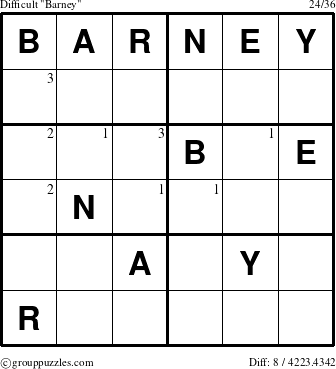 The grouppuzzles.com Difficult Barney puzzle for  with the first 3 steps marked