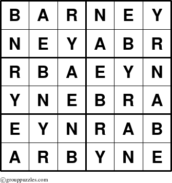 The grouppuzzles.com Answer grid for the Barney puzzle for 