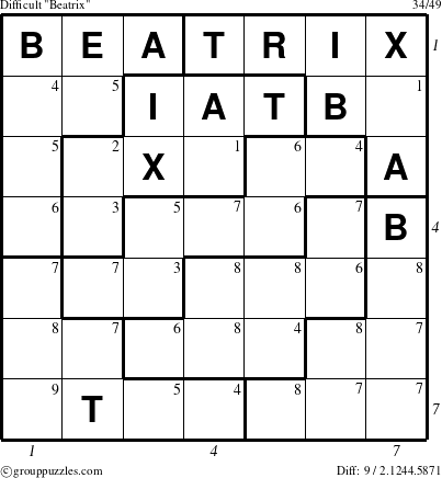 The grouppuzzles.com Difficult Beatrix puzzle for , suitable for printing, with all 9 steps marked