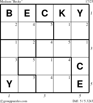 The grouppuzzles.com Medium Becky puzzle for  with all 5 steps marked