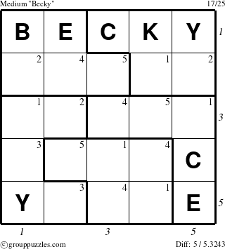 The grouppuzzles.com Medium Becky puzzle for , suitable for printing, with all 5 steps marked