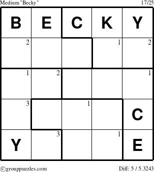 The grouppuzzles.com Medium Becky puzzle for  with the first 3 steps marked