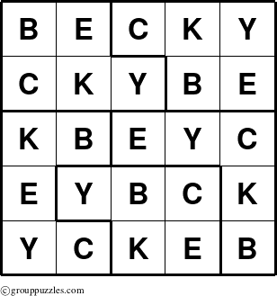 The grouppuzzles.com Answer grid for the Becky puzzle for 