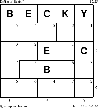 The grouppuzzles.com Difficult Becky puzzle for  with all 7 steps marked