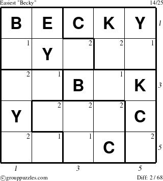 The grouppuzzles.com Easiest Becky puzzle for  with all 2 steps marked
