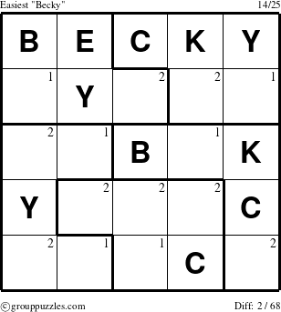The grouppuzzles.com Easiest Becky puzzle for  with the first 2 steps marked