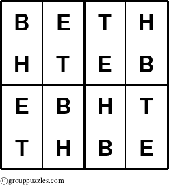 The grouppuzzles.com Answer grid for the Beth puzzle for 
