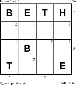 The grouppuzzles.com Easiest Beth puzzle for , suitable for printing, with all 2 steps marked