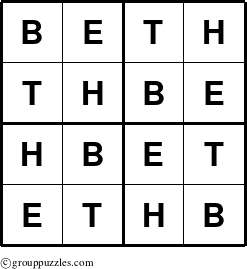 The grouppuzzles.com Answer grid for the Beth puzzle for 