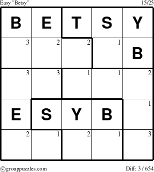 The grouppuzzles.com Easy Betsy puzzle for  with the first 3 steps marked