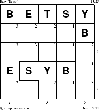 The grouppuzzles.com Easy Betsy puzzle for  with all 3 steps marked
