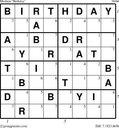 The grouppuzzles.com Medium Birthday puzzle for , suitable for printing, with all 7 steps marked