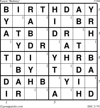 The grouppuzzles.com Easiest Birthday puzzle for , suitable for printing, with all 2 steps marked