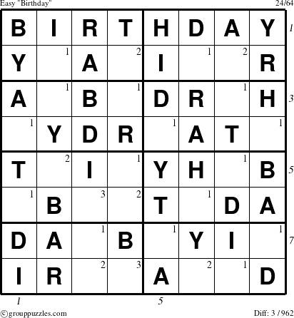 The grouppuzzles.com Easy Birthday puzzle for , suitable for printing, with all 3 steps marked