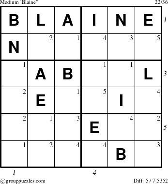 The grouppuzzles.com Medium Blaine puzzle for  with all 5 steps marked