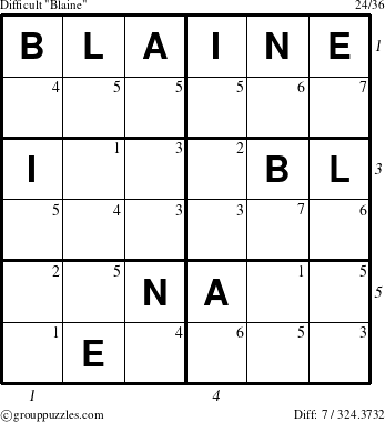 The grouppuzzles.com Difficult Blaine puzzle for , suitable for printing, with all 7 steps marked