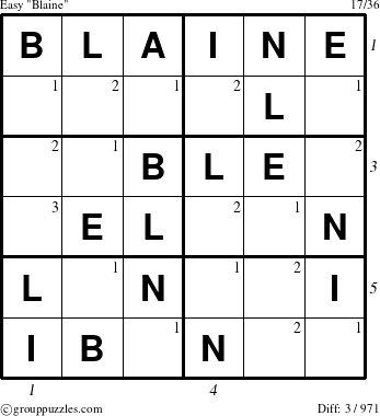The grouppuzzles.com Easy Blaine puzzle for  with all 3 steps marked