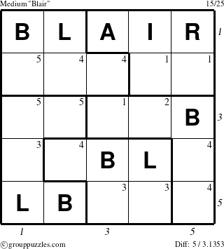 The grouppuzzles.com Medium Blair puzzle for , suitable for printing, with all 5 steps marked