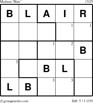The grouppuzzles.com Medium Blair puzzle for  with the first 3 steps marked