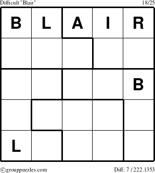 The grouppuzzles.com Difficult Blair puzzle for 