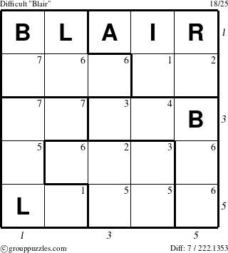 The grouppuzzles.com Difficult Blair puzzle for  with all 7 steps marked