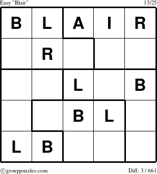 The grouppuzzles.com Easy Blair puzzle for 