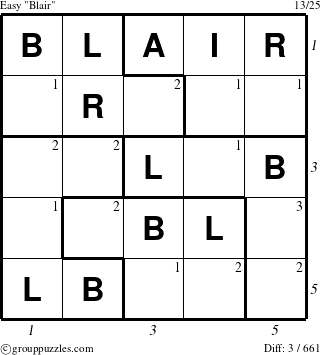 The grouppuzzles.com Easy Blair puzzle for  with all 3 steps marked