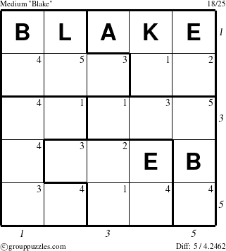 The grouppuzzles.com Medium Blake puzzle for  with all 5 steps marked