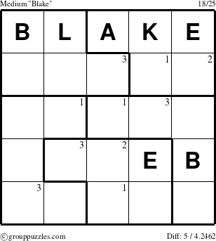 The grouppuzzles.com Medium Blake puzzle for  with the first 3 steps marked