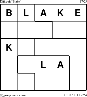 The grouppuzzles.com Difficult Blake puzzle for 