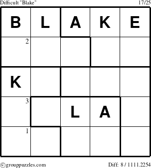 The grouppuzzles.com Difficult Blake puzzle for  with the first 3 steps marked
