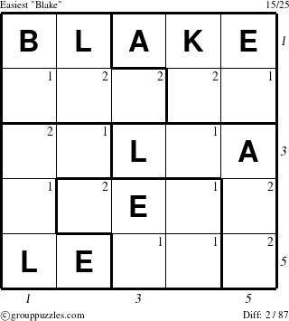 The grouppuzzles.com Easiest Blake puzzle for  with all 2 steps marked