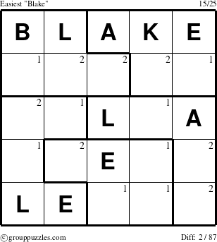 The grouppuzzles.com Easiest Blake puzzle for  with the first 2 steps marked