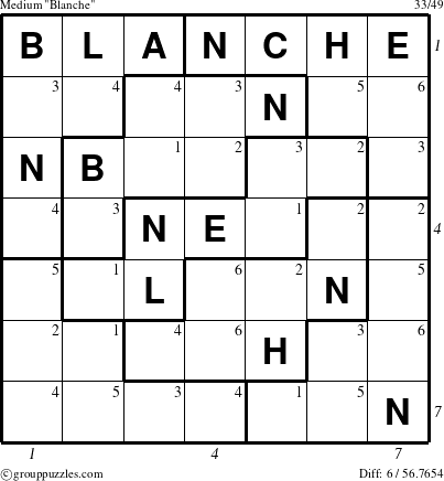 The grouppuzzles.com Medium Blanche puzzle for  with all 6 steps marked