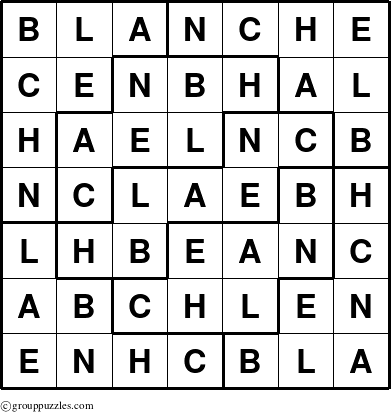 The grouppuzzles.com Answer grid for the Blanche puzzle for 