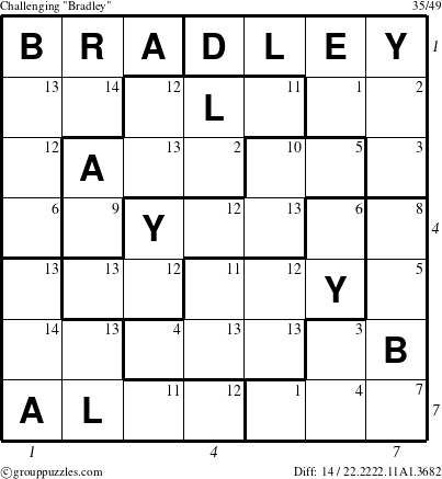 The grouppuzzles.com Challenging Bradley puzzle for , suitable for printing, with all 14 steps marked