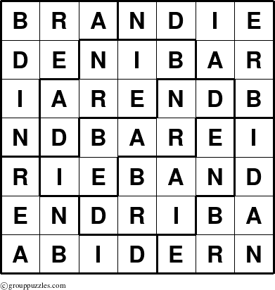 The grouppuzzles.com Answer grid for the Brandie puzzle for 