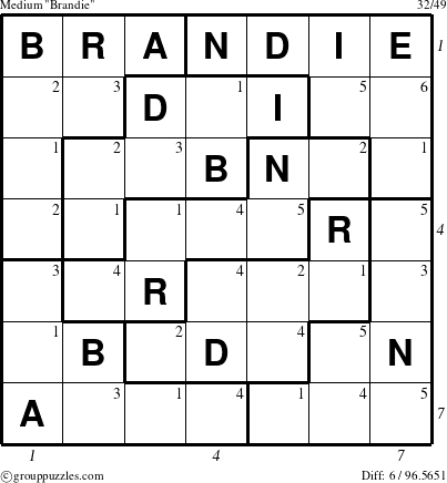 The grouppuzzles.com Medium Brandie puzzle for , suitable for printing, with all 6 steps marked