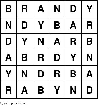 The grouppuzzles.com Answer grid for the Brandy puzzle for 