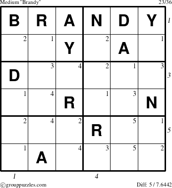 The grouppuzzles.com Medium Brandy puzzle for , suitable for printing, with all 5 steps marked