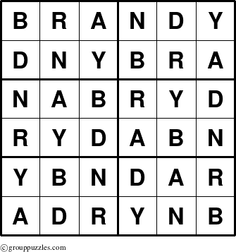The grouppuzzles.com Answer grid for the Brandy puzzle for 