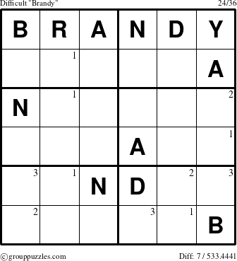 The grouppuzzles.com Difficult Brandy puzzle for  with the first 3 steps marked